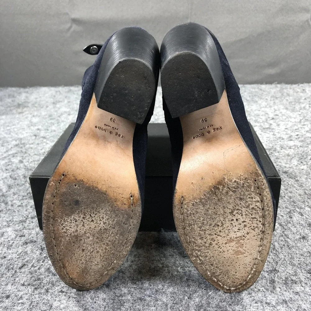 Rag & Bone Newbury 2.0 Boots Womens 9 Navy Suede Ankle Zip Block Heel Casual